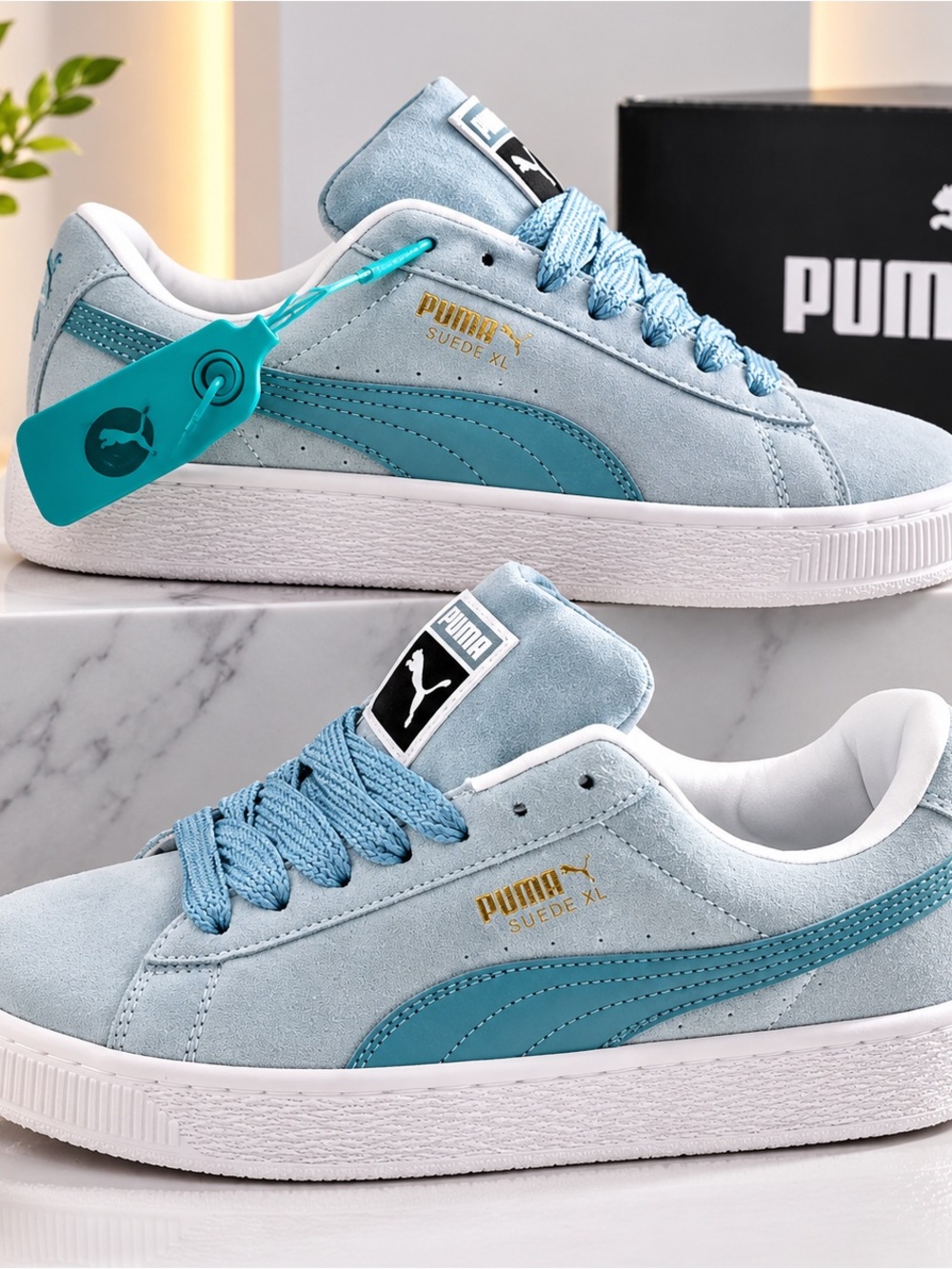 Puma Kids Suede Sneakers in Light Blue with Teal Formstrip